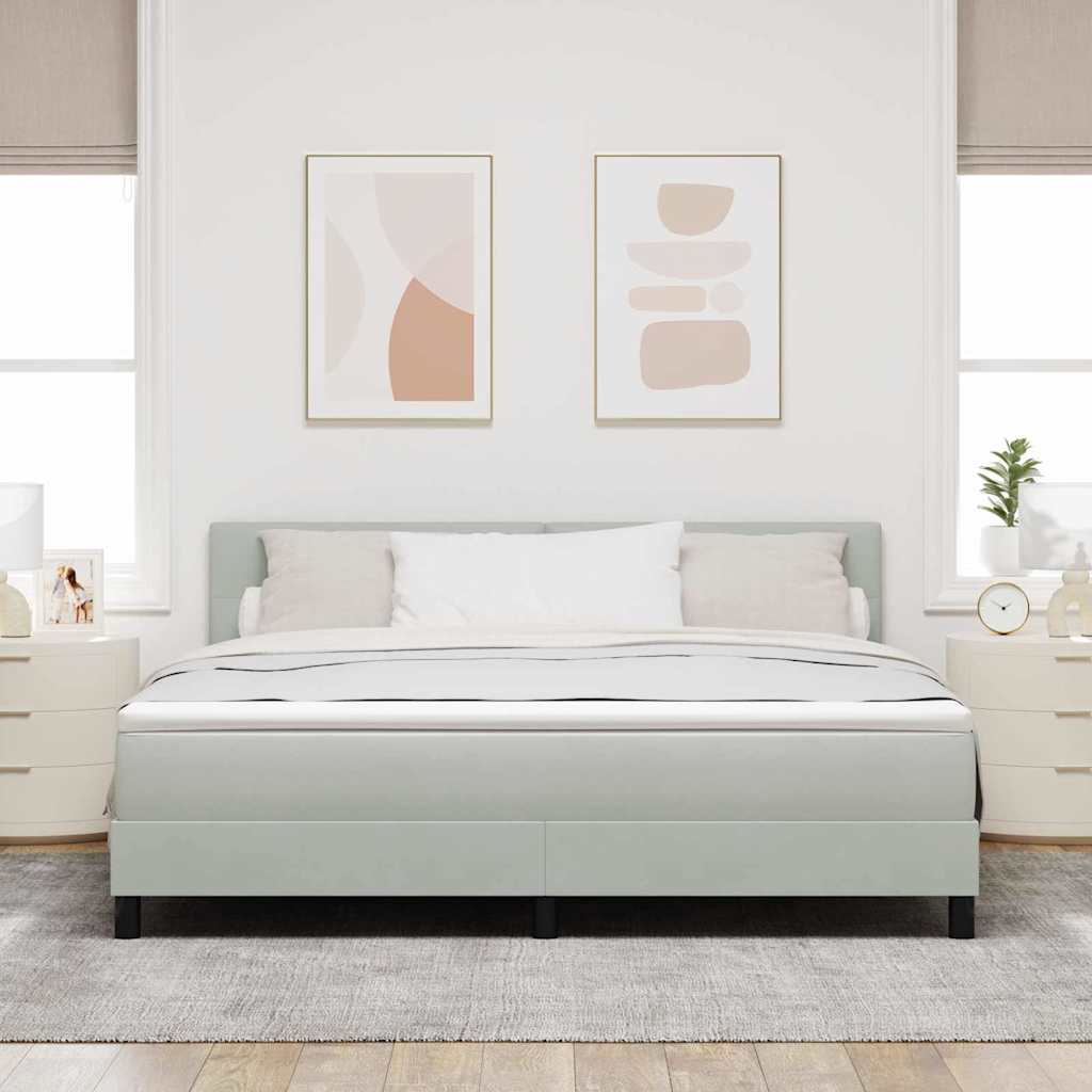 Postel S Boxspringem S Čelo Světle Šedá 180 X 200 Cm Samet
