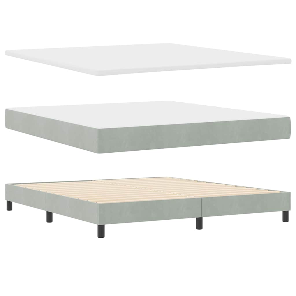 Postel S Boxspringem S Čelo Světle Šedá 180 X 200 Cm Samet