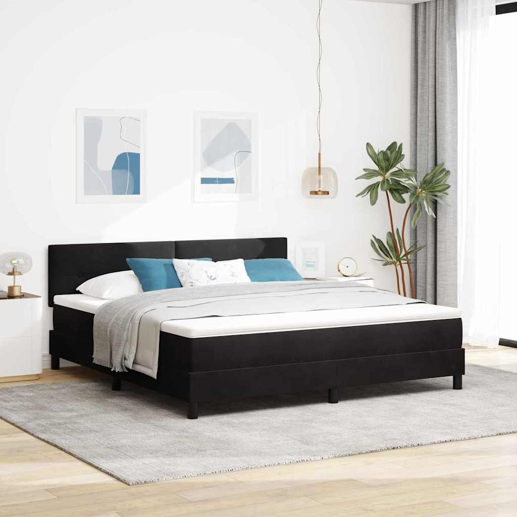 Postel S Boxspringem S Čelo Černá 180 X 200 Cm Samet