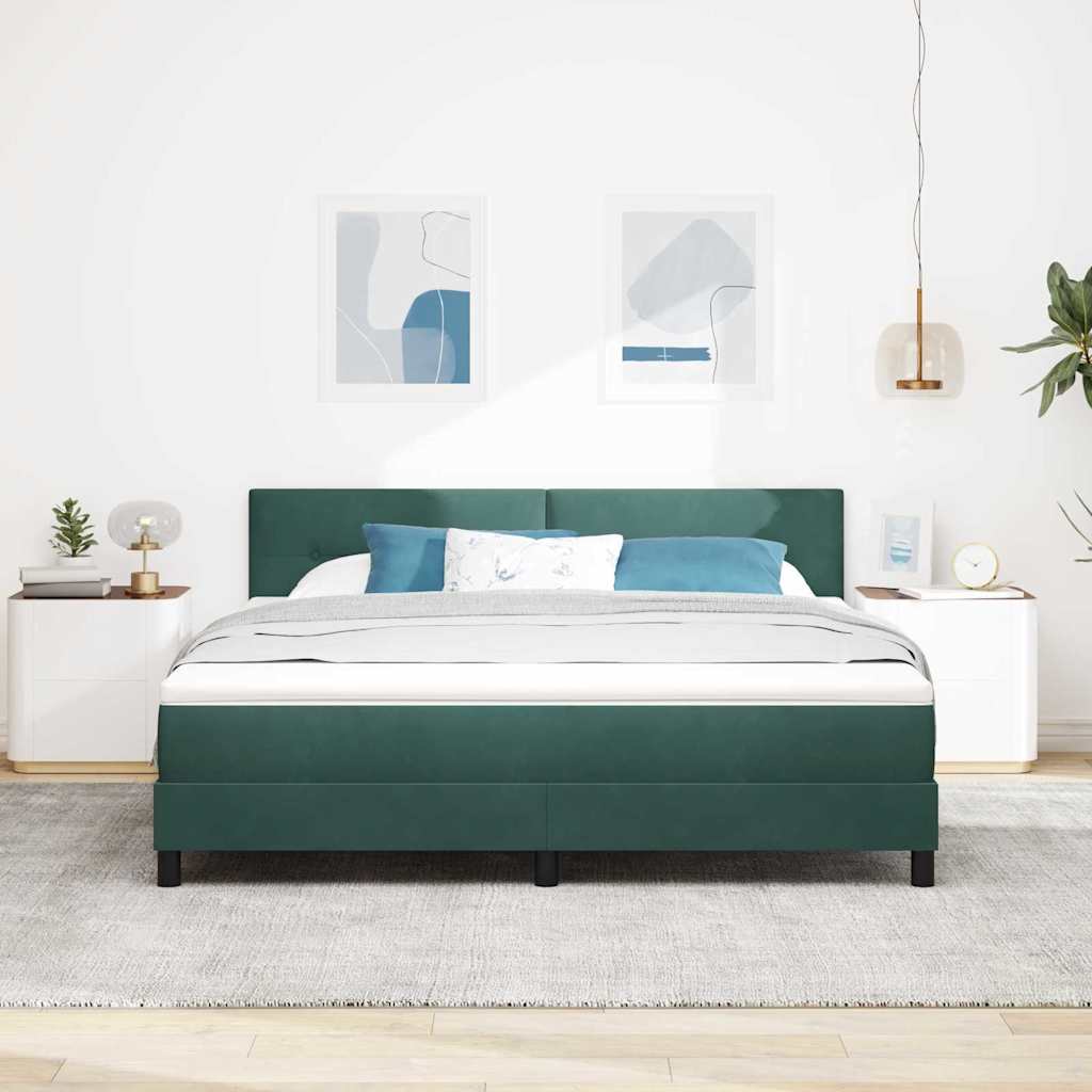 Postel S Boxspringem S Čelo Tmavě Zelená 180 X 200 Cm Samet