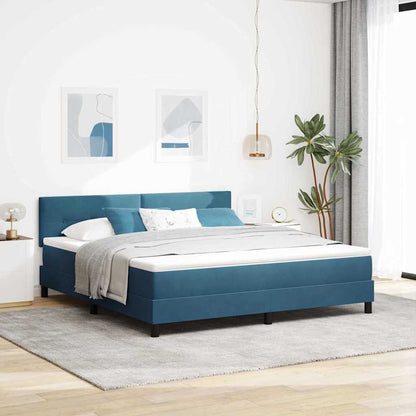 Postel S Boxspringem S Čelo Tmavě Modrá 180 X 200 Cm Samet