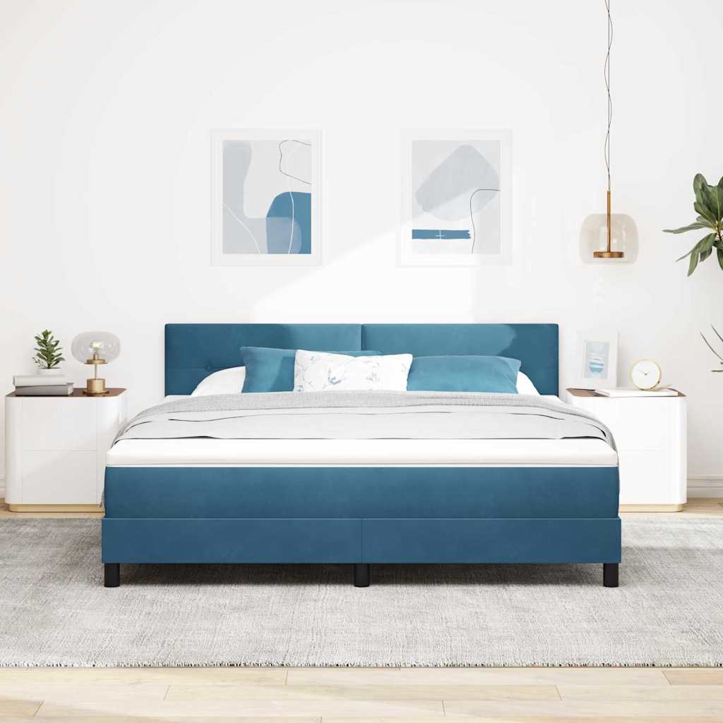 Postel S Boxspringem S Čelo Tmavě Modrá 180 X 200 Cm Samet