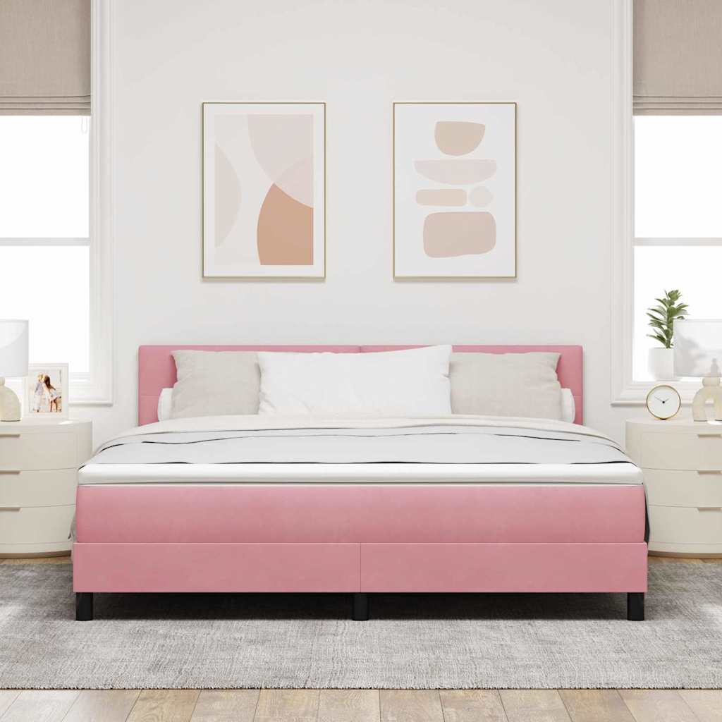 Postel S Boxspringem S Čelo Růžová 180 X 200 Cm Samet