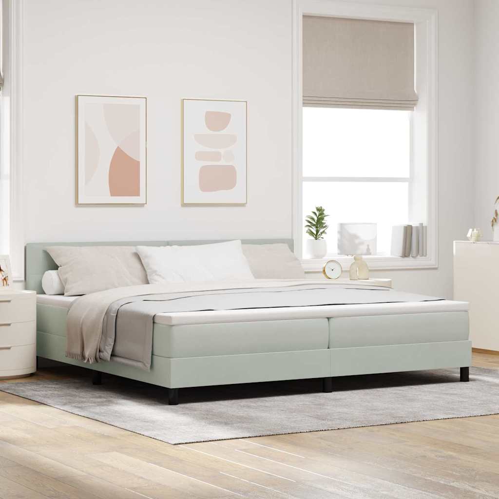Postel S Boxspringem S Čelo Světle Šedá 200 X 200 Cm Samet