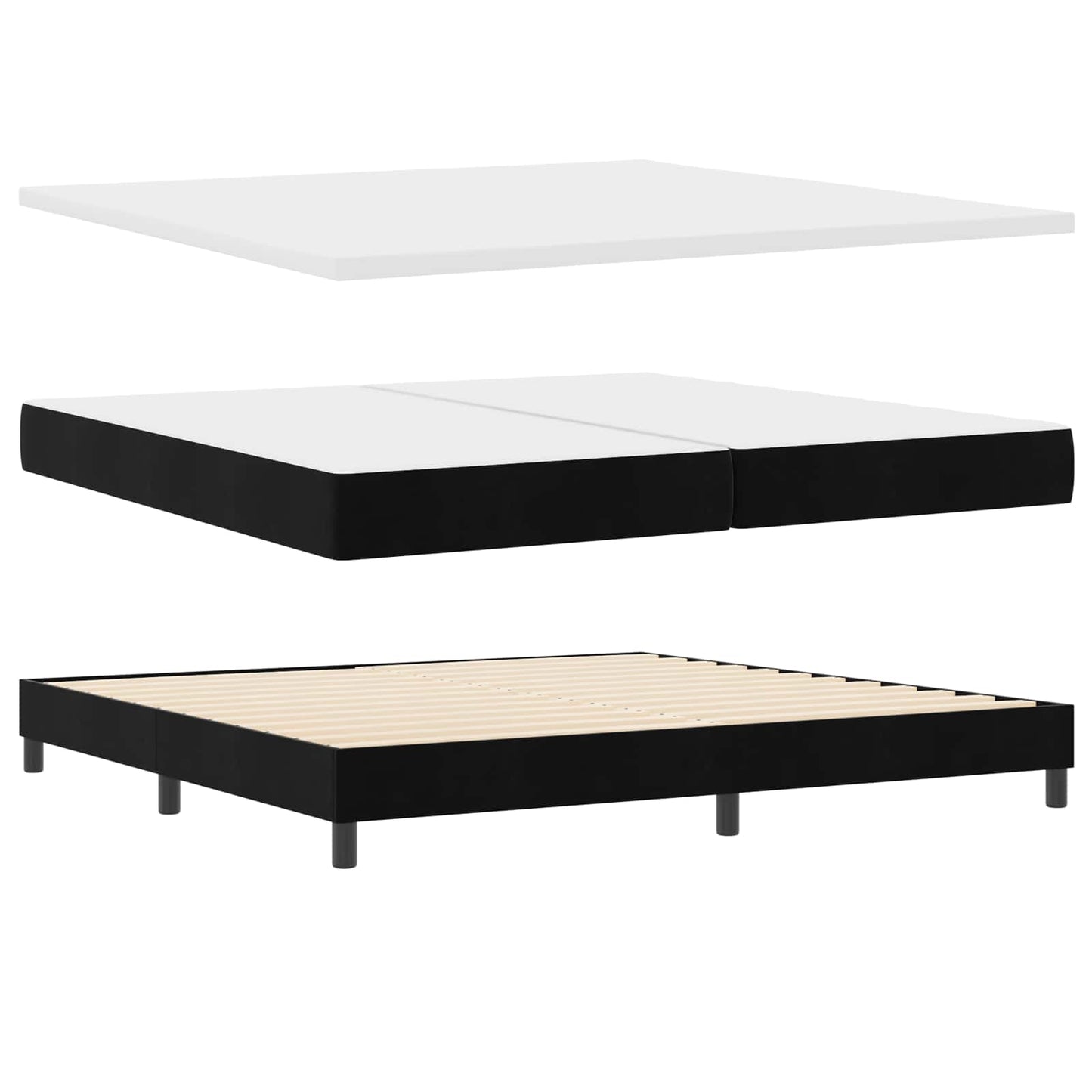 Postel S Boxspringem S Čelo Černá 200 X 200 Cm Samet