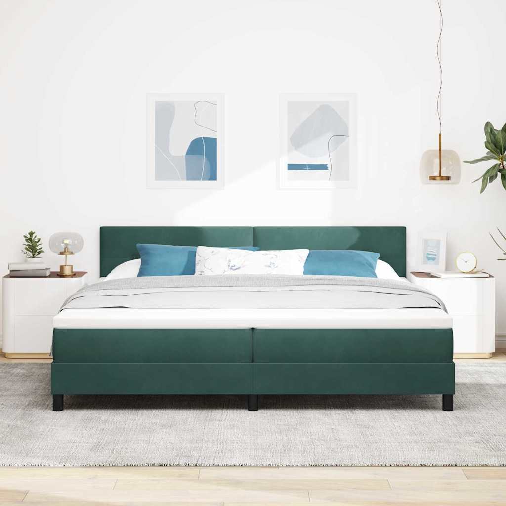 Postel S Boxspringem S Čelo Tmavě Zelená 200 X 200 Cm Samet