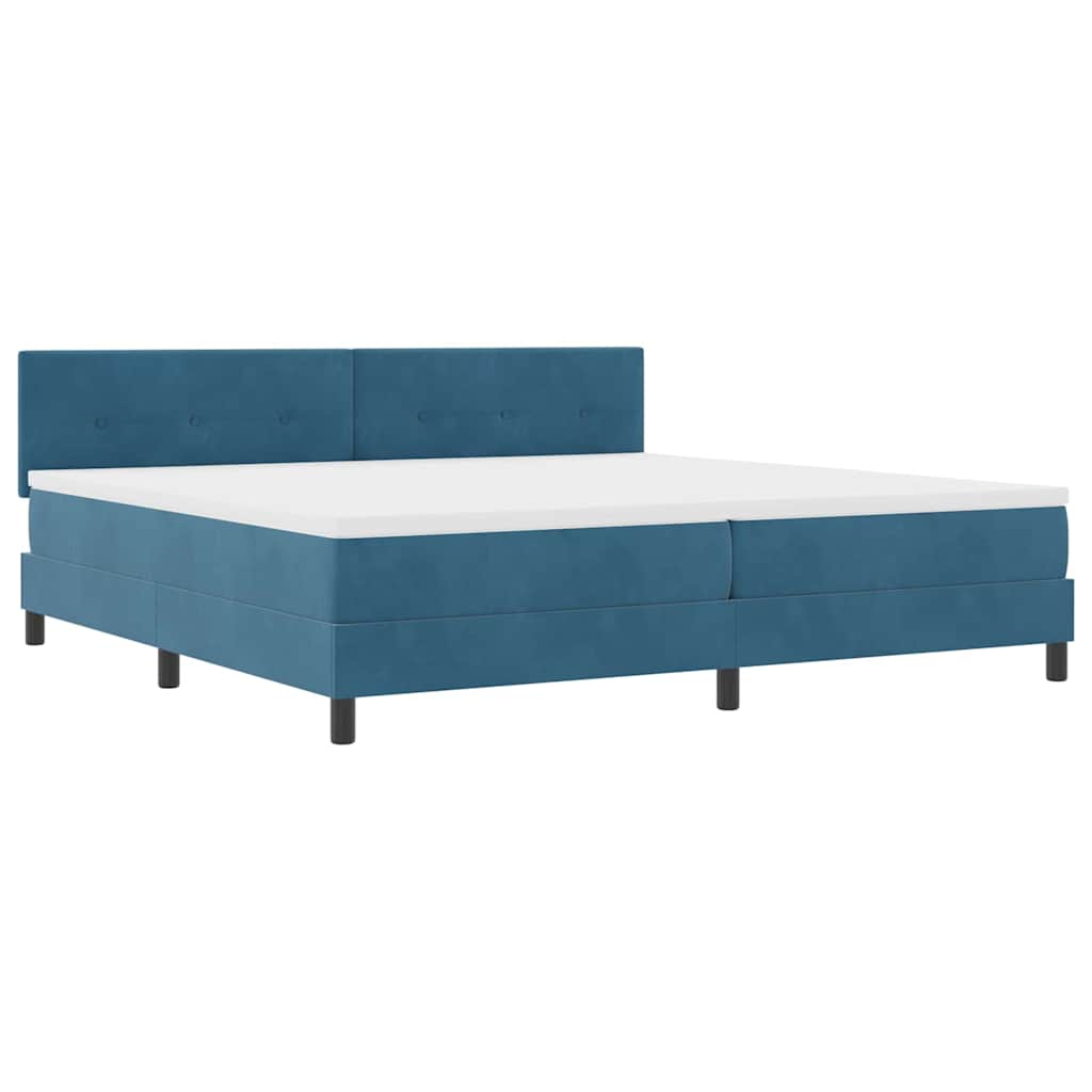 Postel S Boxspringem S Čelo Tmavě Modrá 200 X 200 Cm Samet