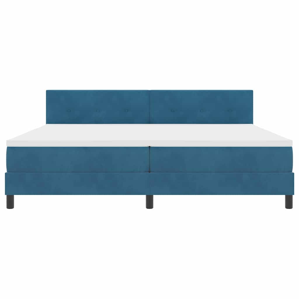 Postel S Boxspringem S Čelo Tmavě Modrá 200 X 200 Cm Samet