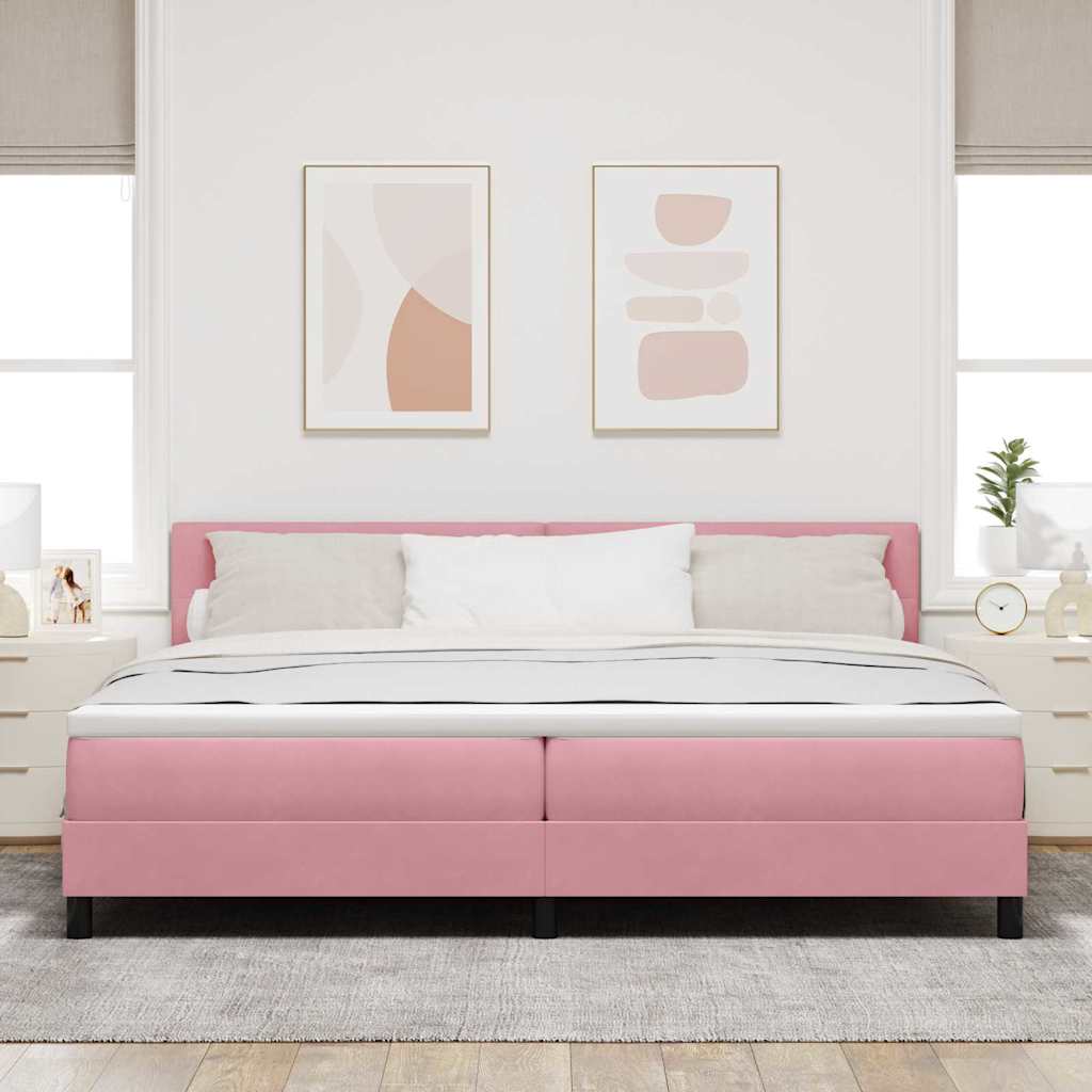 Postel S Boxspringem S Čelo Růžová 200 X 200 Cm Samet