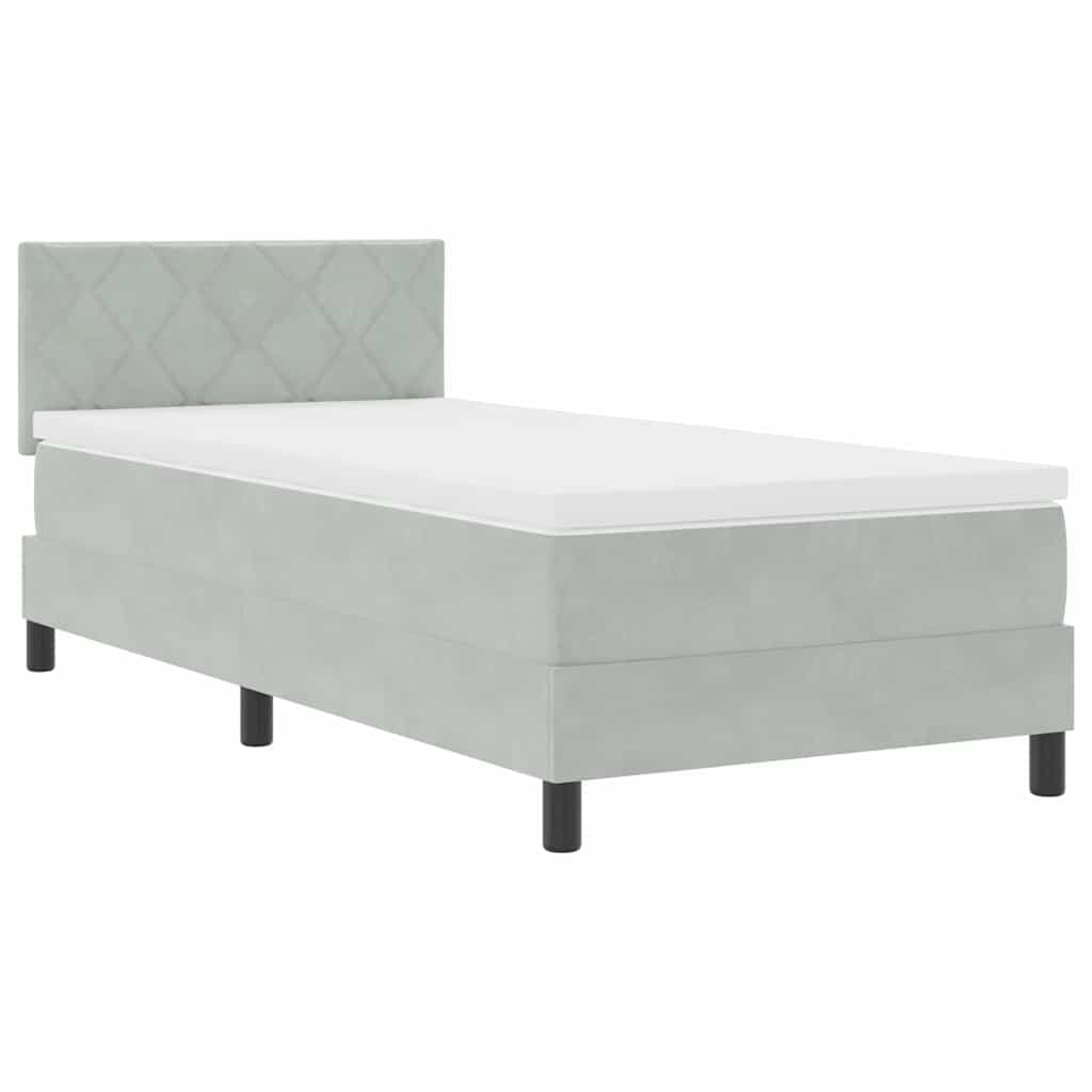 Postel S Boxspringem S Čelo Světle Šedá 90 X 190 Cm Samet