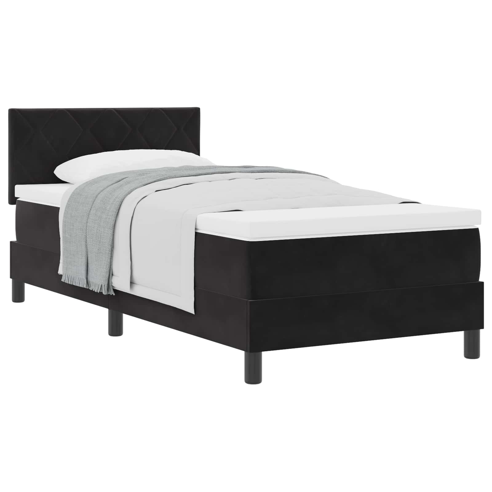 Postel S Boxspringem S Čelo Černá 90 X 190 Cm Samet