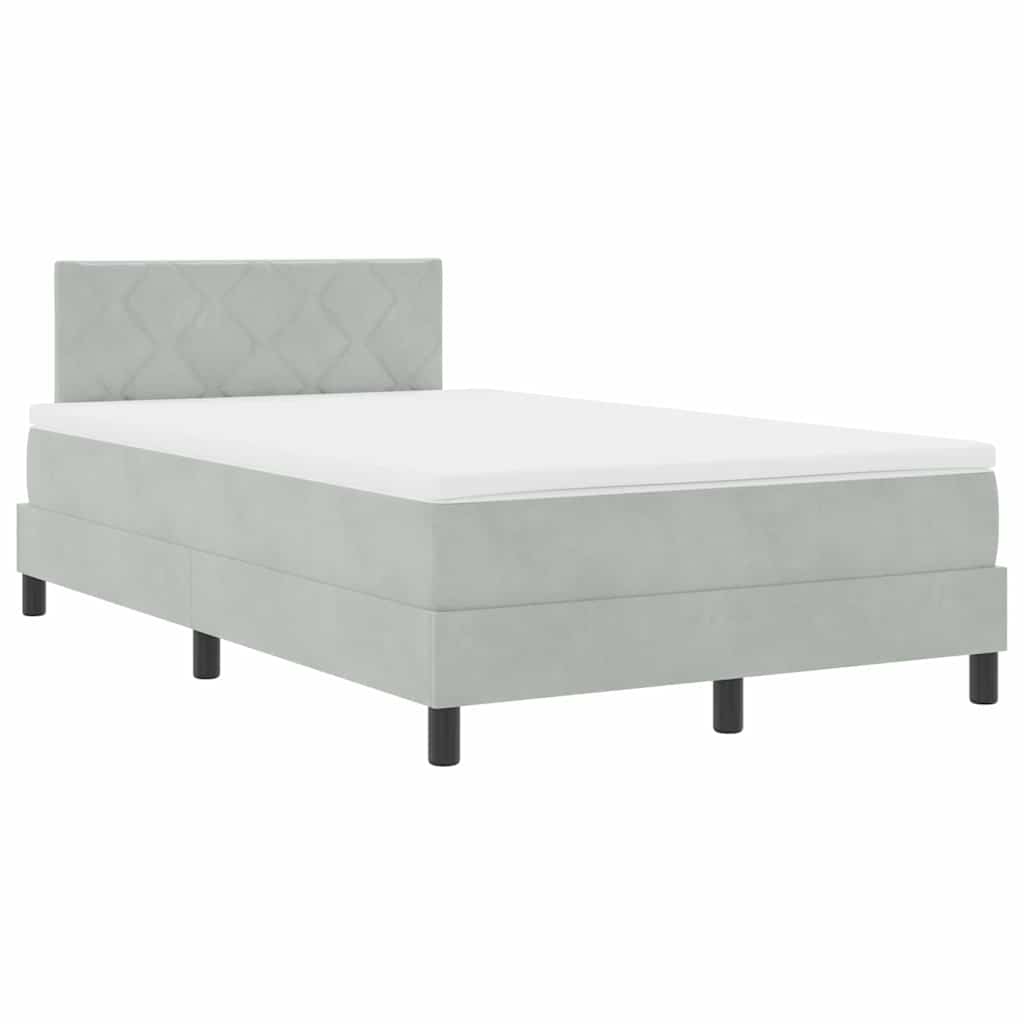 Postel S Boxspringem S Čelo Světle Šedá 120 X 190 Cm Samet