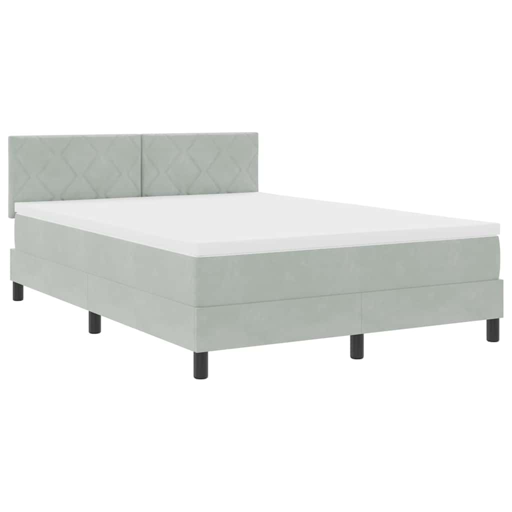 Postel S Boxspringem S Čelo Světle Šedá 140 X 190 Cm Samet