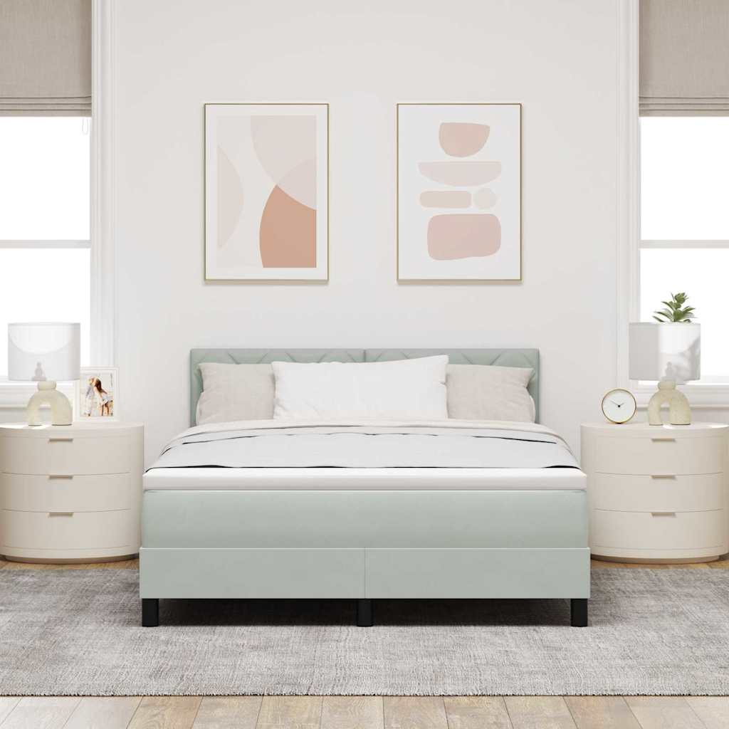 Postel S Boxspringem S Čelo Světle Šedá 140 X 200 Cm Samet