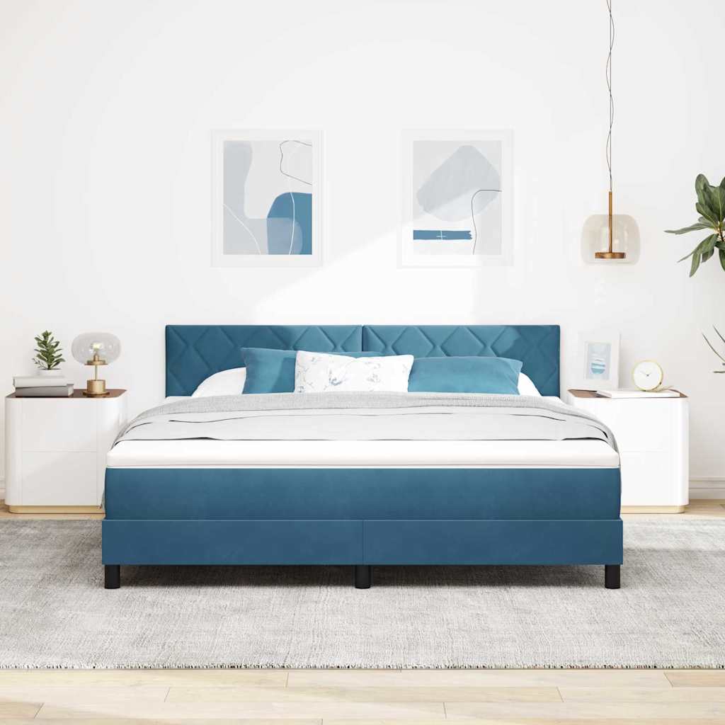 Postel S Boxspringem S Čelo Tmavě Modrá 180 X 200 Cm Samet