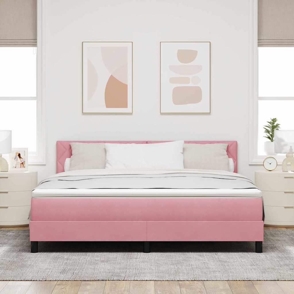 Postel S Boxspringem S Čelo Růžová 180 X 200 Cm Samet
