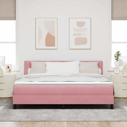 Postel S Boxspringem S Čelo Růžová 180 X 200 Cm Samet