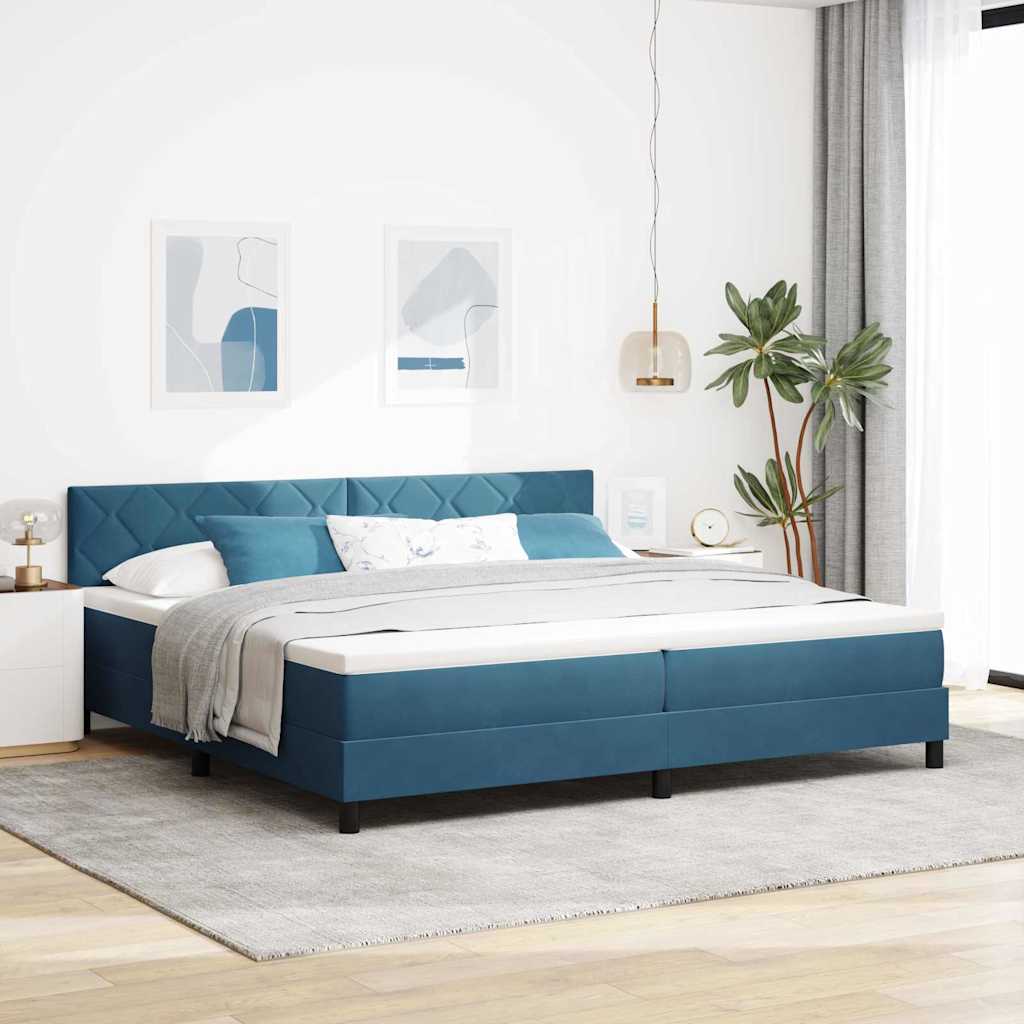 Postel S Boxspringem S Čelo Tmavě Modrá 200 X 200 Cm Samet