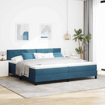 Postel S Boxspringem S Čelo Tmavě Modrá 200 X 200 Cm Samet