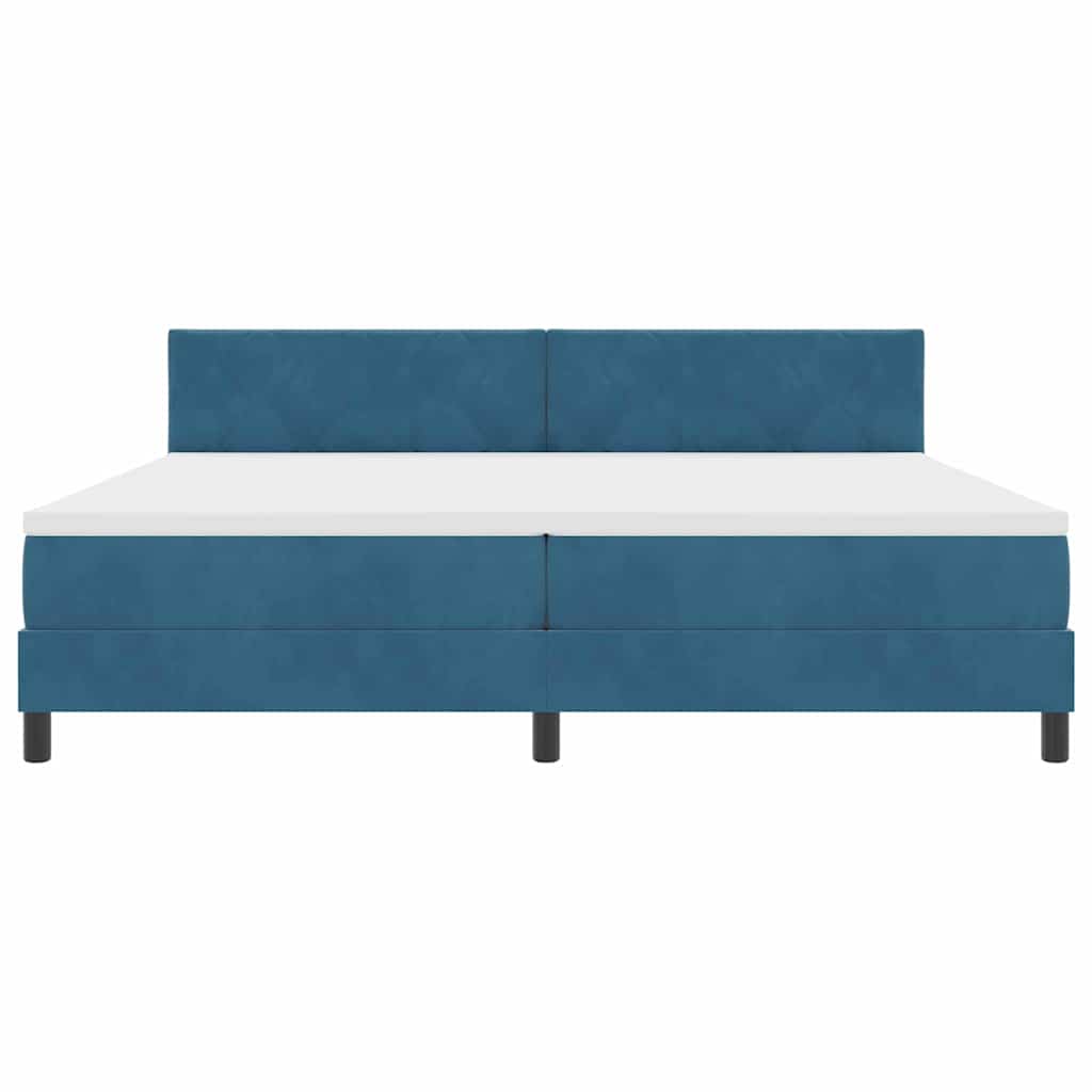 Postel S Boxspringem S Čelo Tmavě Modrá 200 X 200 Cm Samet