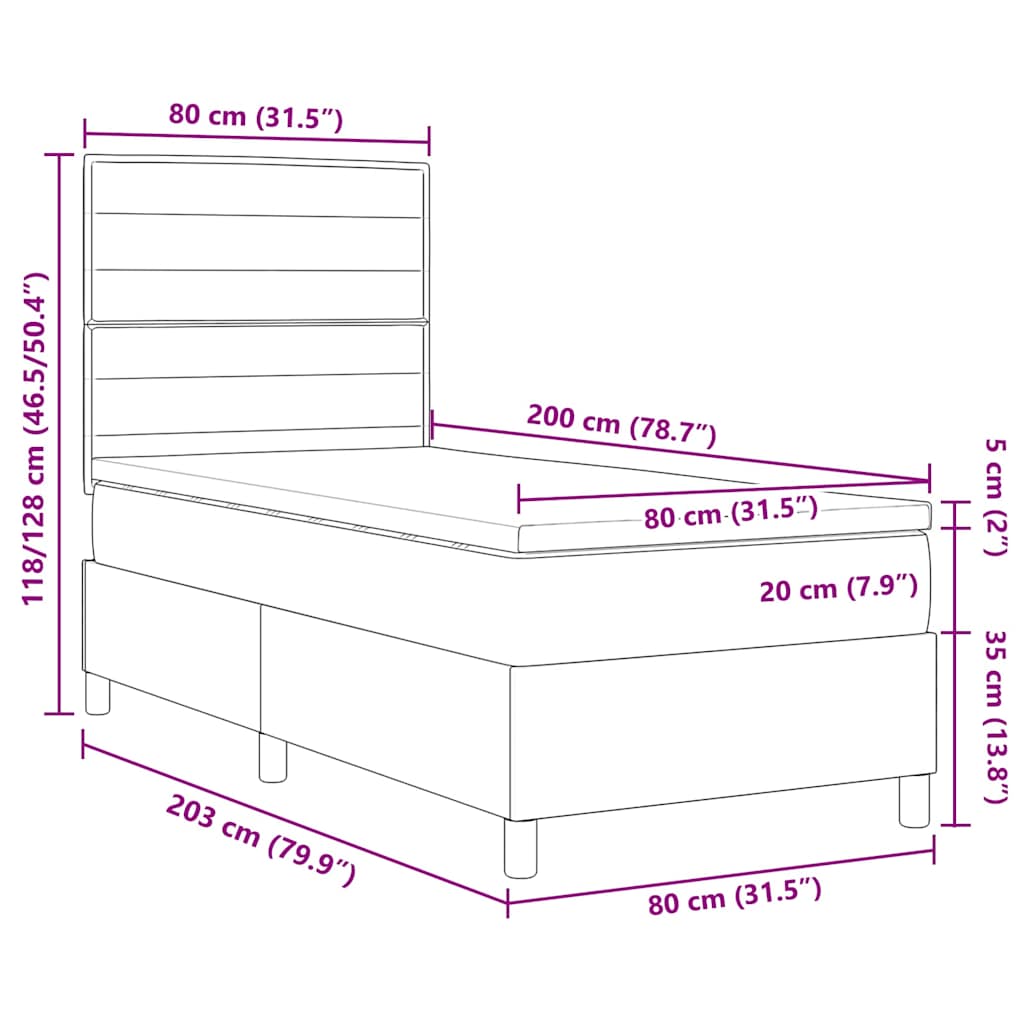 Postel S Boxspringem S Matrací S Čelo Černá 80 X 200 Cm Textil