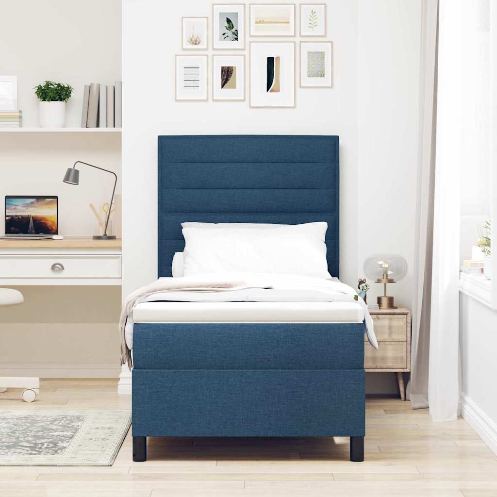 Postel S Boxspringem S Matrací S Čelo Modrá 90 X 190 Cm Textil