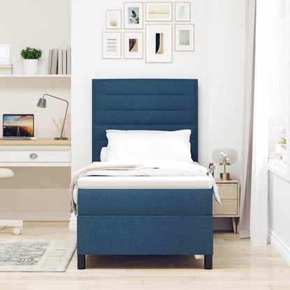 Postel S Boxspringem S Matrací S Čelo Modrá 90 X 190 Cm Textil