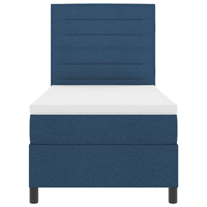 Postel S Boxspringem S Matrací S Čelo Modrá 90 X 190 Cm Textil