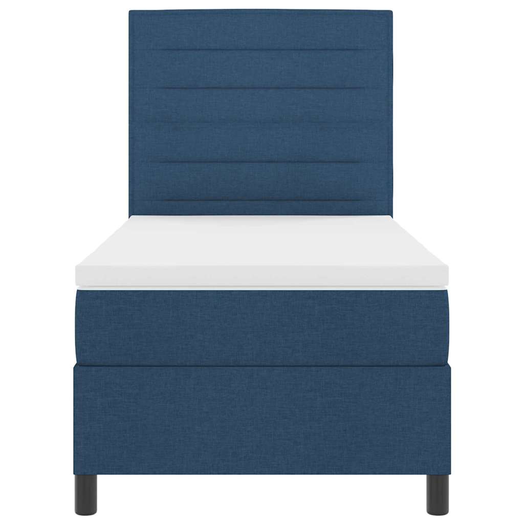 Postel S Boxspringem S Matrací S Čelo Modrá 90 X 200 Cm Textil