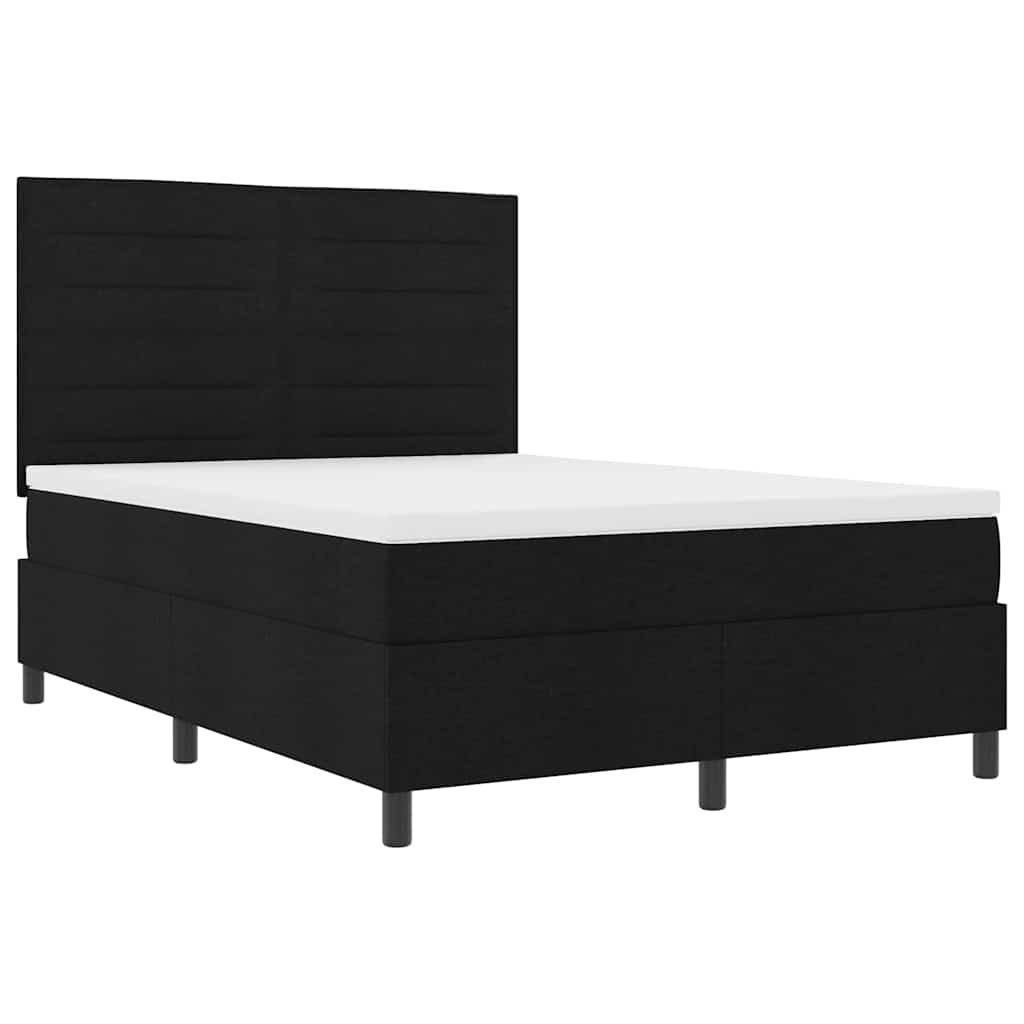Postel S Boxspringem S Matrací S Čelo Černá 140 X 190 Cm Textil