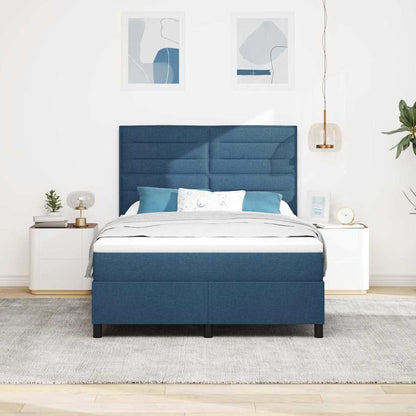 Postel S Boxspringem S Matrací S Čelo Modrá 140 X 190 Cm Textil