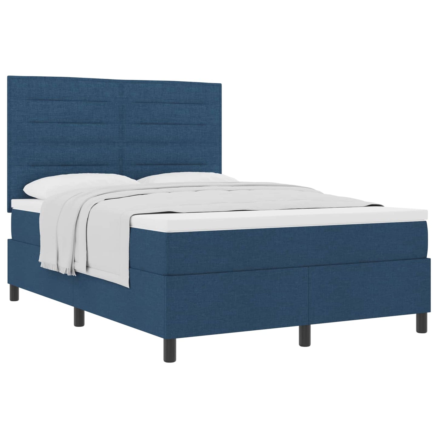 Postel S Boxspringem S Matrací S Čelo Modrá 140 X 190 Cm Textil