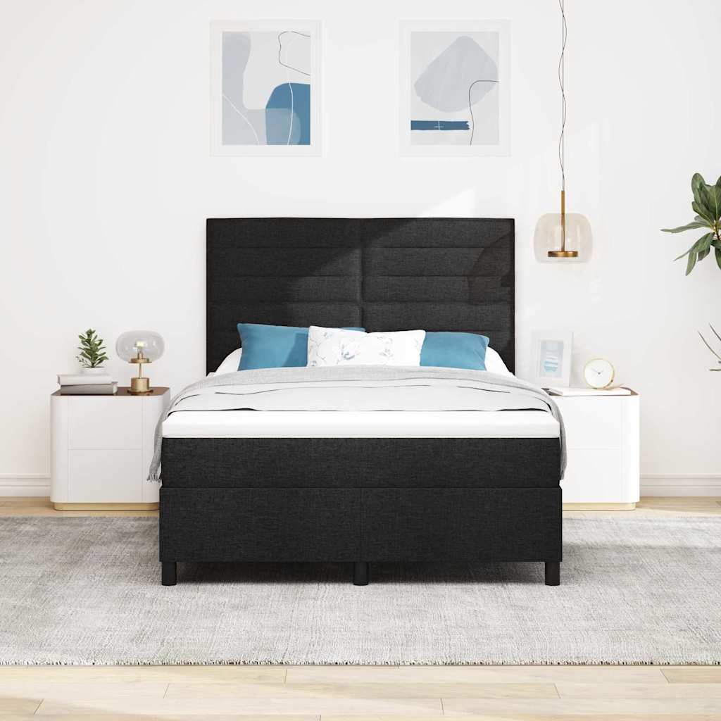 Postel S Boxspringem S Matrací S Čelo Černá 160 X 200 Cm Textil