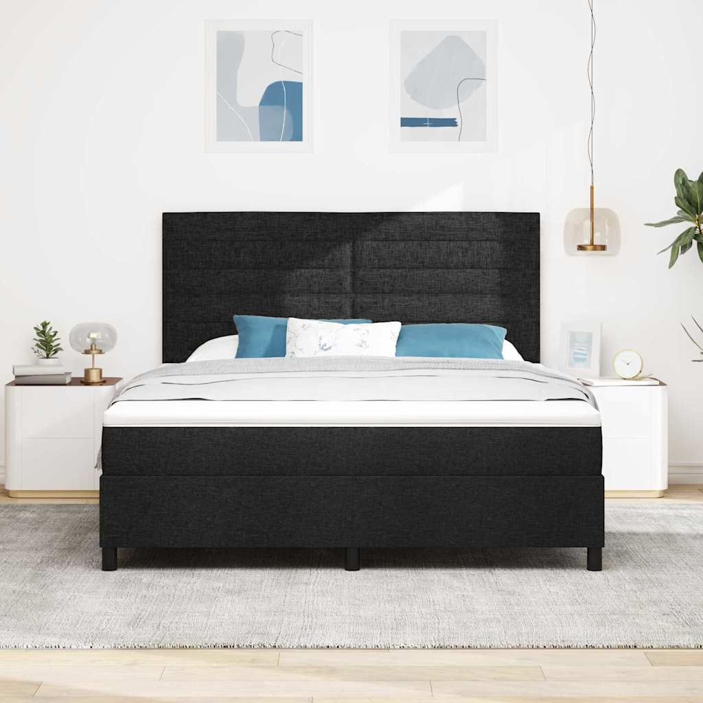 Postel S Boxspringem S Matrací S Čelo Černá 180 X 200 Cm Textil