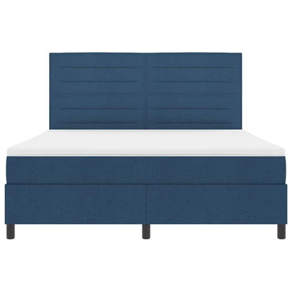 Postel S Boxspringem S Matrací S Čelo Modrá 180 X 200 Cm Textil