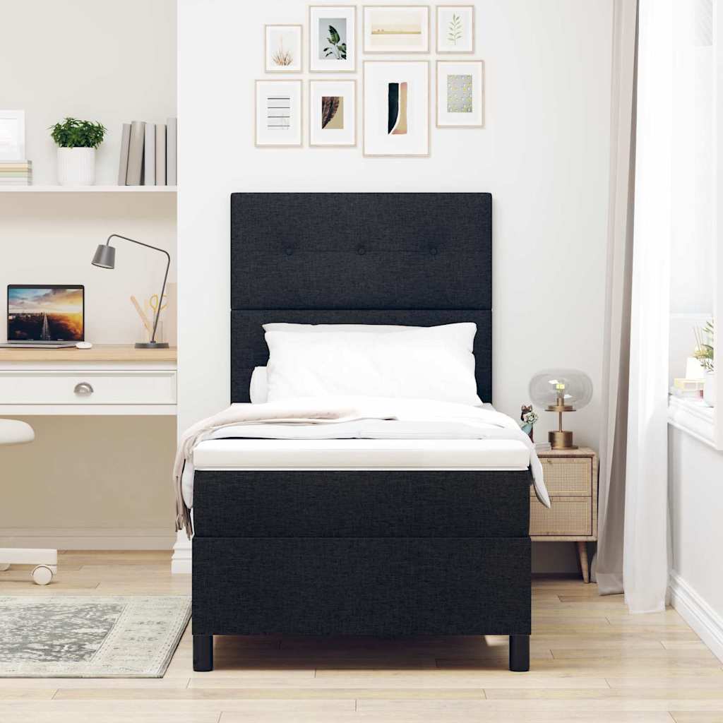 Postel S Boxspringem S Čelo Černá 80 X 200 Cm Textil