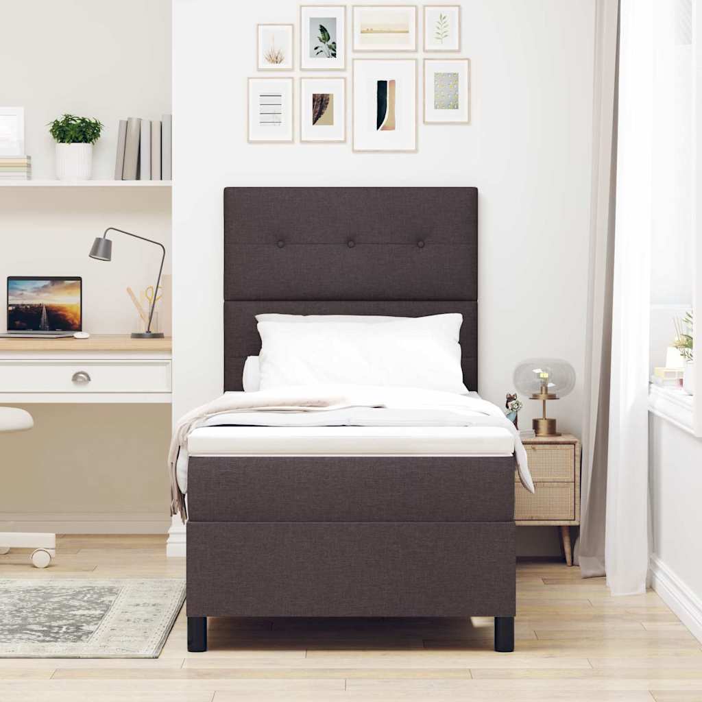 Postel S Boxspringem S Čelo Tmavě Hnědá 80 X 200 Cm Textil