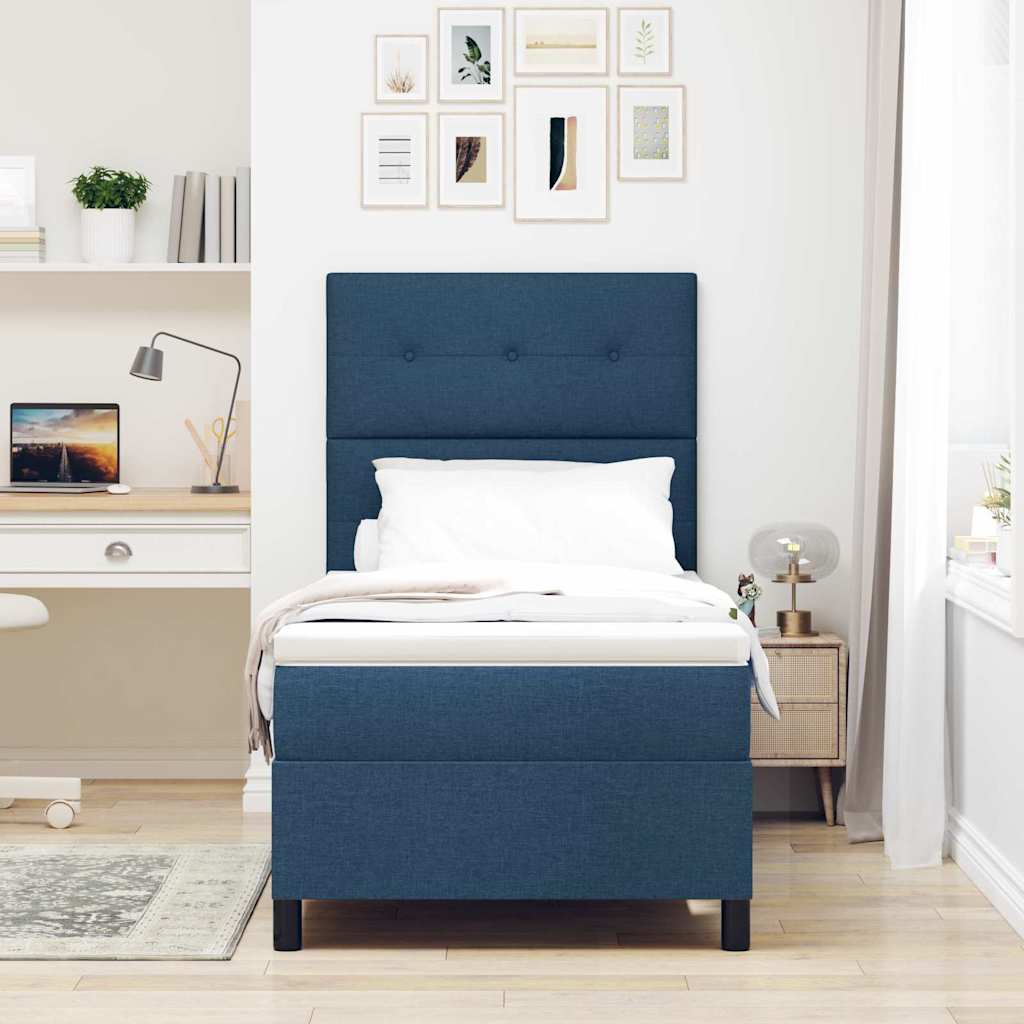 Postel S Boxspringem S Čelo Modrá 80 X 200 Cm Textil