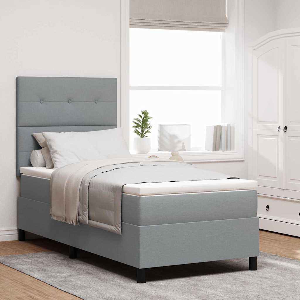 Postel S Boxspringem S Čelo Světle Šedá 90 X 190 Cm Textil