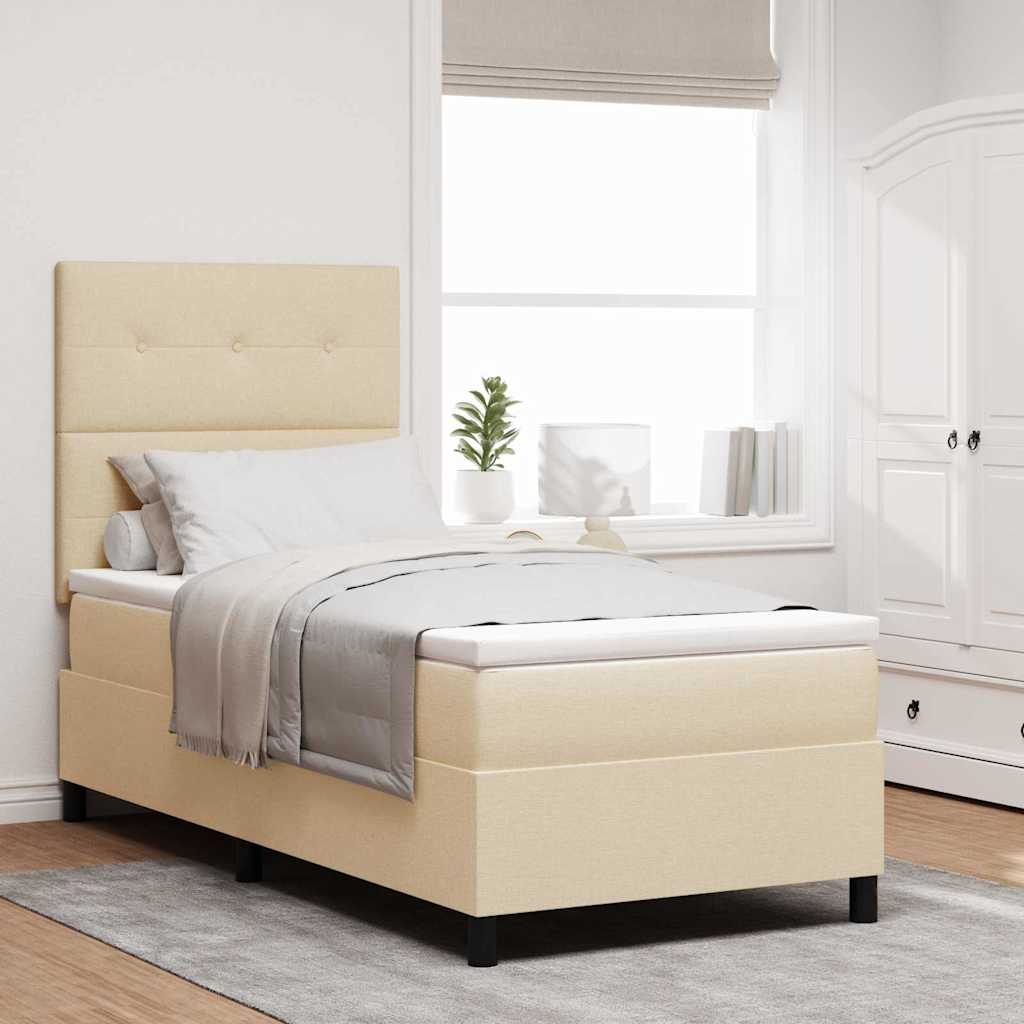 Postel S Boxspringem S Čelo Krémová 100 X 200 Cm Textil