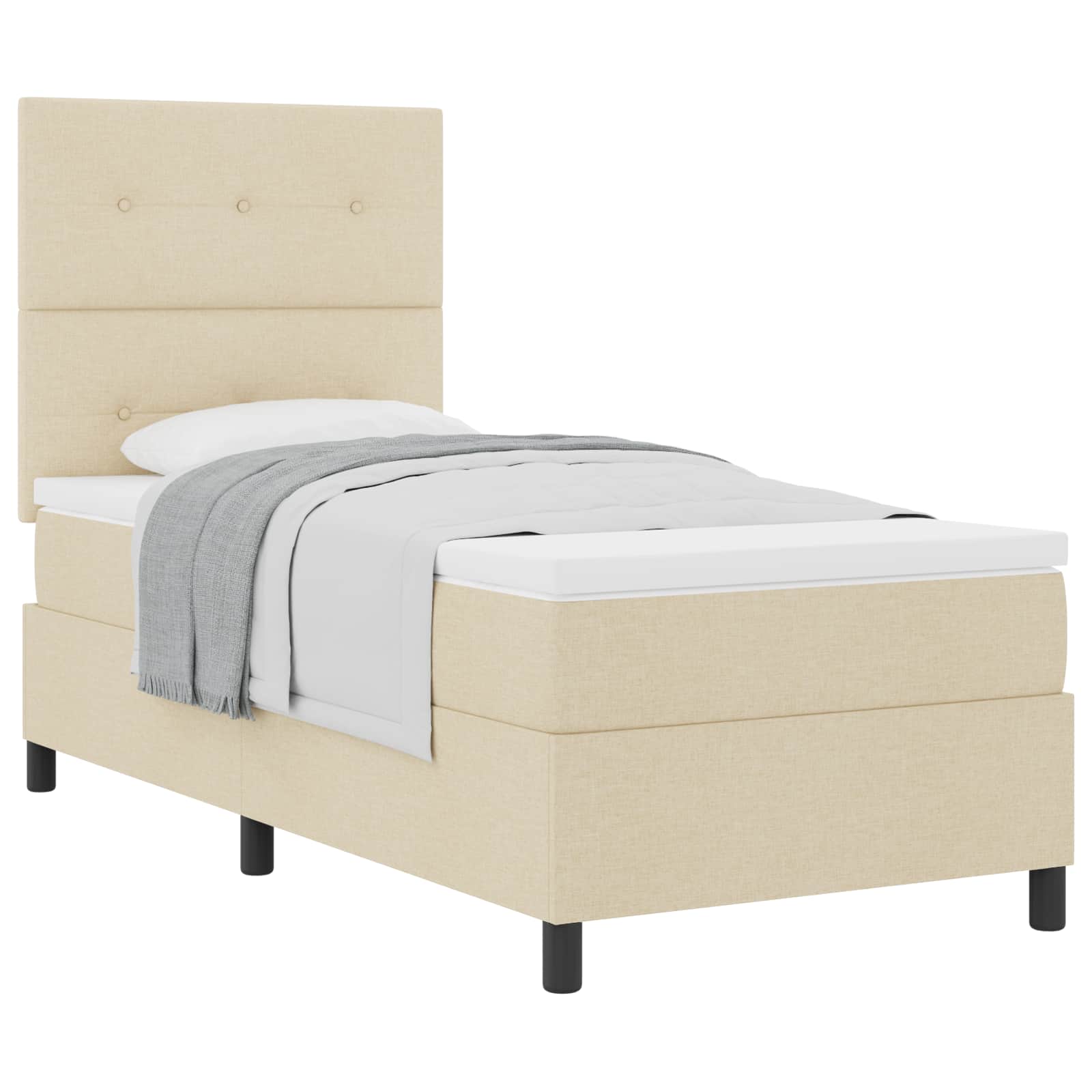 Postel S Boxspringem S Čelo Krémová 100 X 200 Cm Textil