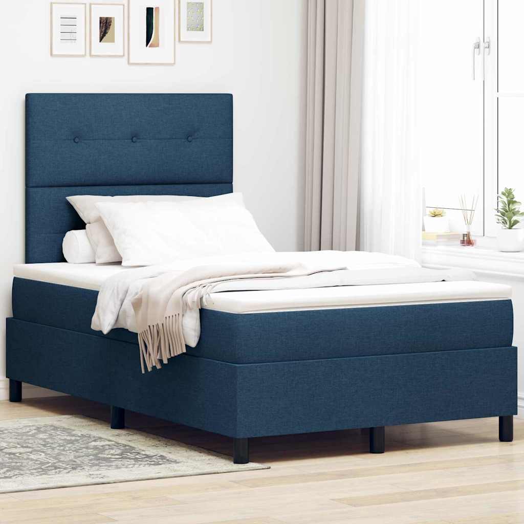 Postel S Boxspringem S Čelo Modrá 120 X 190 Cm Textil