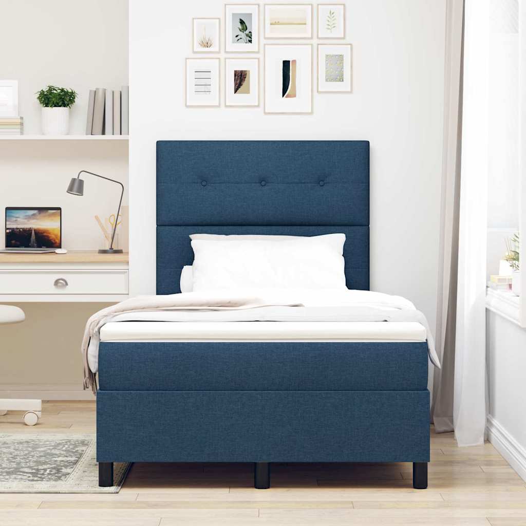 Postel S Boxspringem S Čelo Modrá 120 X 200 Cm Textil