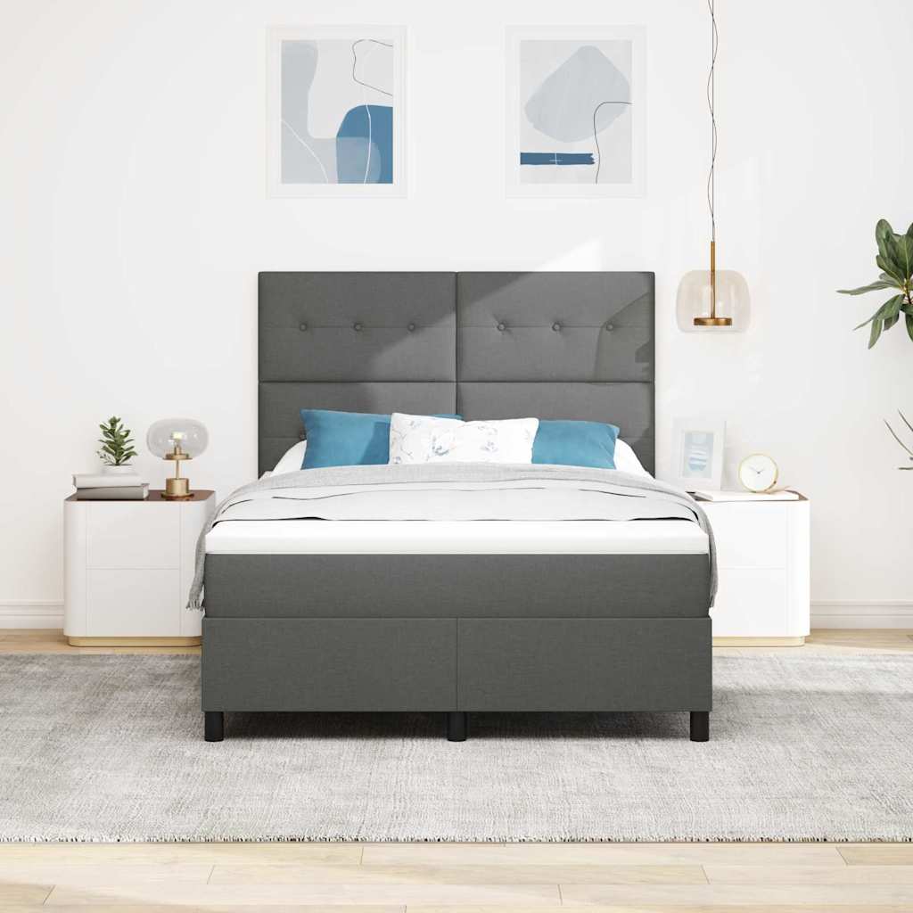 Postel S Boxspringem S Čelo Tmavě Šedá 140 X 190 Cm Textil