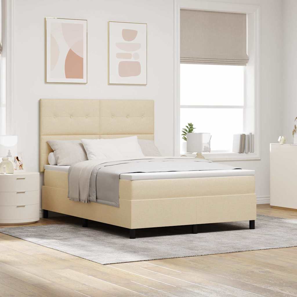 Postel S Boxspringem S Čelo Krémová 140 X 190 Cm Textil