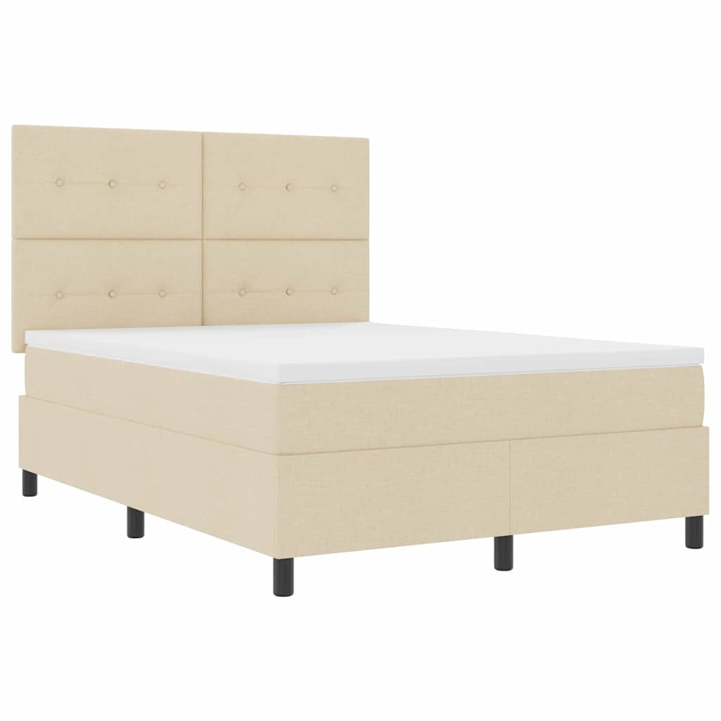 Postel S Boxspringem S Čelo Krémová 140 X 190 Cm Textil