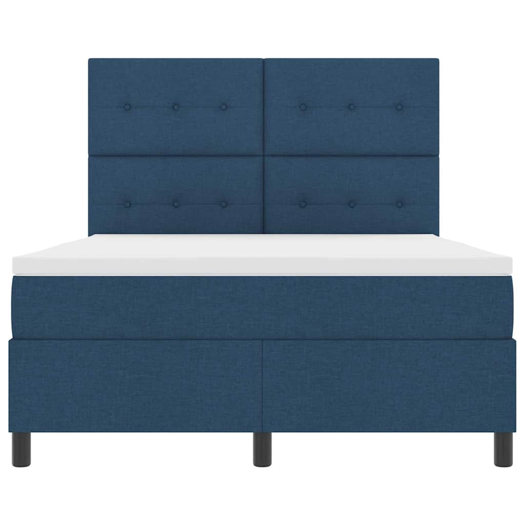 Postel S Boxspringem S Čelo Modrá 140 X 190 Cm Textil