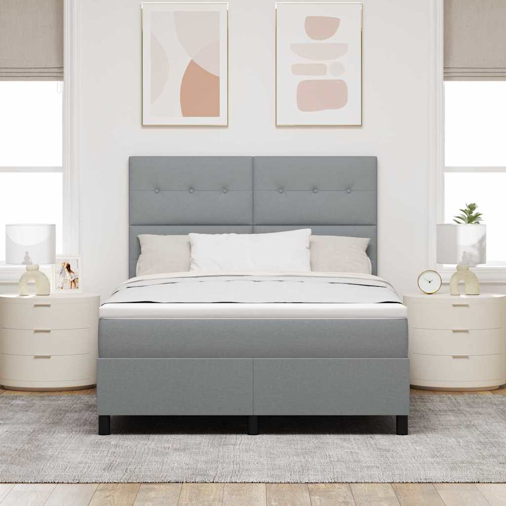 Postel S Boxspringem S Čelo Světle Šedá 140 X 200 Cm Textil
