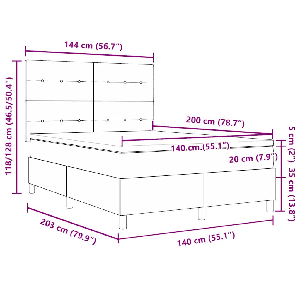 Postel S Boxspringem S Čelo Tmavě Šedá 140 X 200 Cm Textil