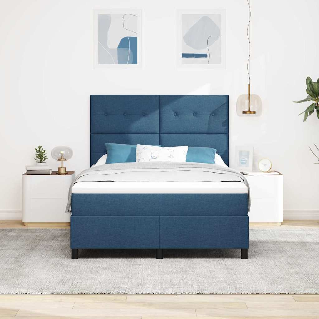 Postel S Boxspringem S Čelo Modrá 160 X 200 Cm Textil